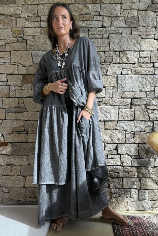 Lenni Cotton Smock Dress Washed Charcoal /50=